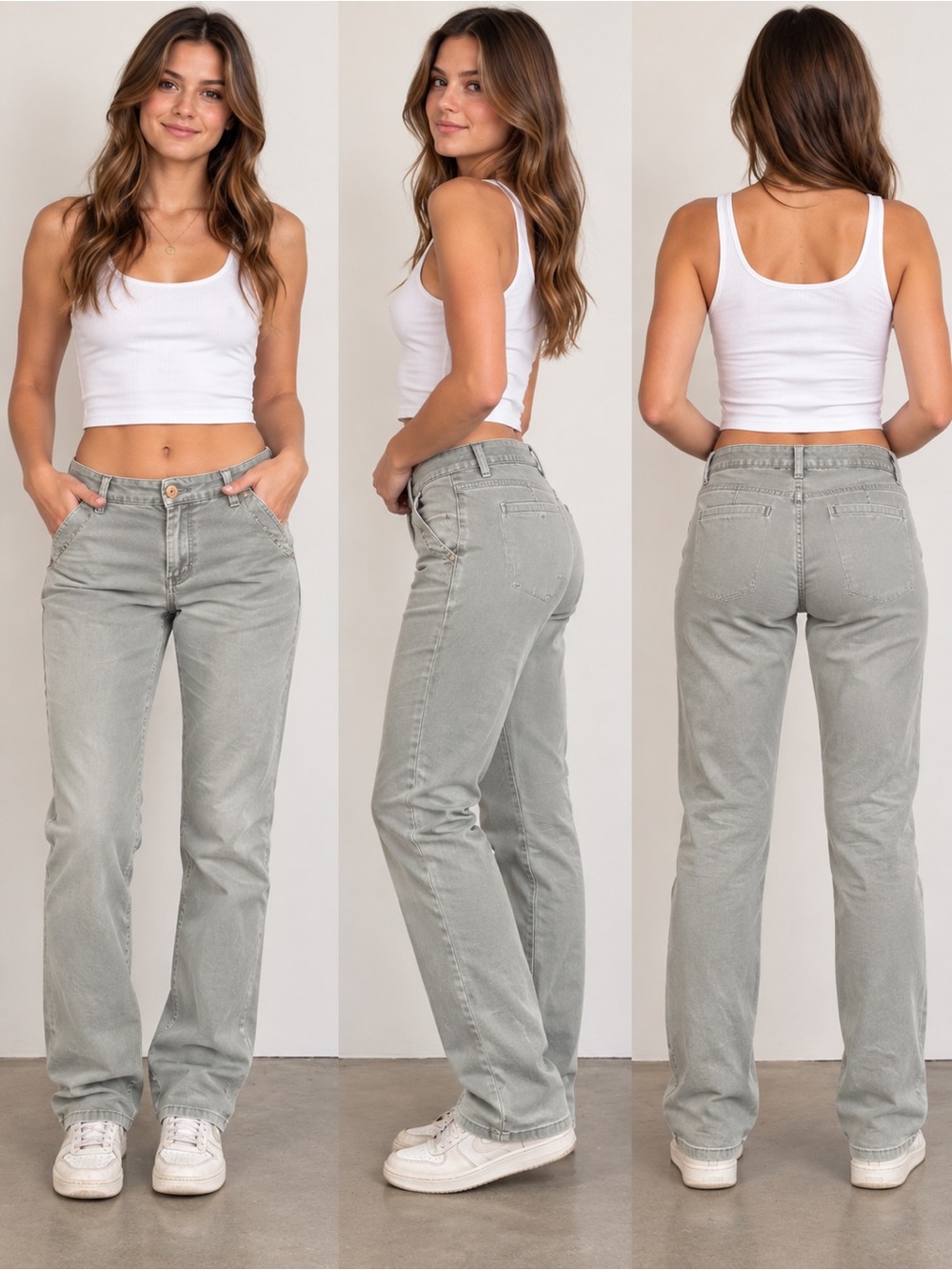 Pilcro and the Letterpress Sage-Grey Straight-Leg Pants